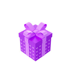 Caixa de presente roxa com corações 3d render isolado