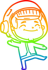 rainbow gradient line drawing of a happy cartoon astronaut