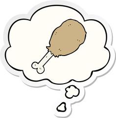 cartoon chicken leg with thought bubble as a printed sticker