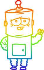 rainbow gradient line drawing of a cartoon robot
