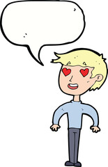 cartoon man in love with speech bubble