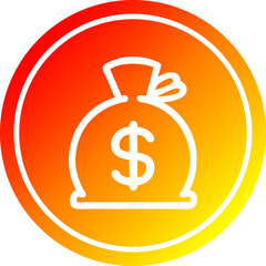 sack of money circular icon with warm gradient finish