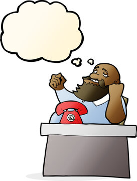 recommend clip art: cartoon arrogant boss man with thought bubble