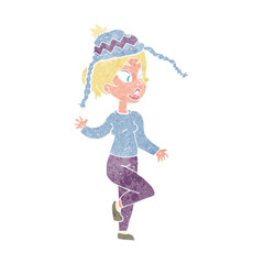cartoon woman in knitted hat
