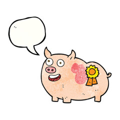 freehand speech bubble textured cartoon prize winning pig