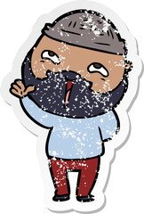distressed sticker of a cartoon happy bearded man