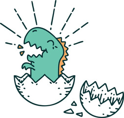 illustration of a traditional tattoo style hatching dinosaur