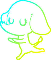 cold gradient line drawing of a cute cartoon elephant