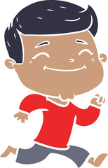 happy flat color style cartoon man running