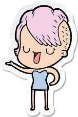 sticker of a cute cartoon girl with hipster haircut