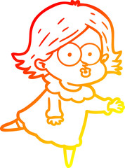 warm gradient line drawing of a cartoon girl pouting