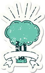 worn old sticker of a tattoo style tree