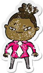 distressed sticker of a cartoon woman