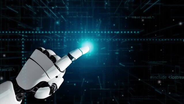 XAI Futuristic robot artificial intelligence revolutionary AI technology development and machine learning concept. Global robotic bionic science research for future of human life. 3D rendering graphic