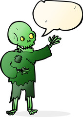cartoon skeleton waving with speech bubble
