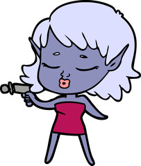 pretty cartoon alien girl with ray gun