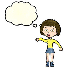 cartoon surprised woman with thought bubble