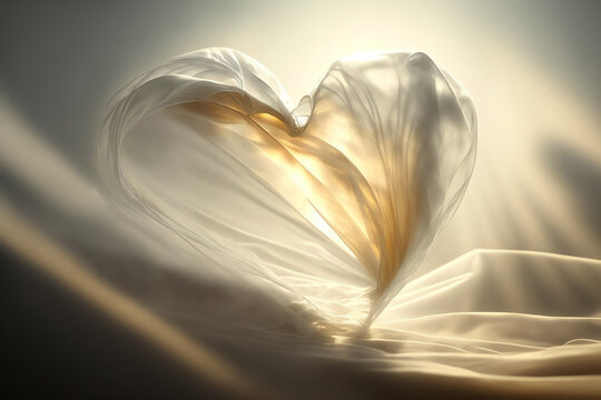 Silk heart white sheer fabric love symbol sunlight