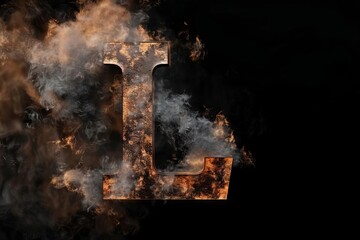 L letter formed by bronze fog on black background, 3D rendering