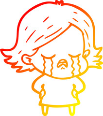 warm gradient line drawing of a cartoon girl crying