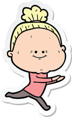sticker of a cartoon happy old woman