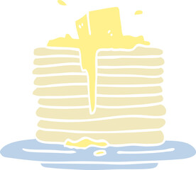 flat color illustration cartoon butter melting on pancakes