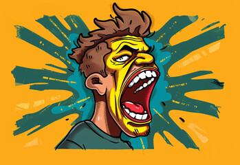 Dramatic Portrayal of Man in Surprise with Wide Eyes and Mouth Open - Man Screaming Illustration