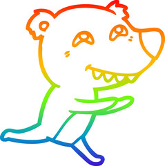 rainbow gradient line drawing of a cartoon bear running