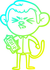 cold gradient line drawing of a cartoon annoyed monkey