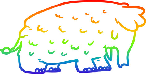 rainbow gradient line drawing of a cartoon mammoth