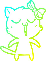 cold gradient line drawing of a cartoon cat
