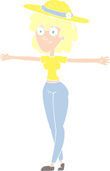 flat color illustration of woman spreading arms