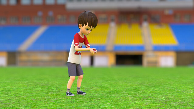 Boy catching cricket ball 3d illustration