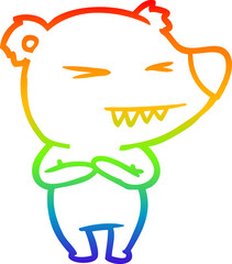 rainbow gradient line drawing of a angry polar bear cartoon