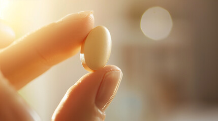 A close-up of someone taking a vitamin tablet