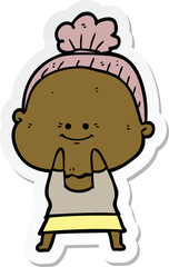 sticker of a cartoon happy old woman