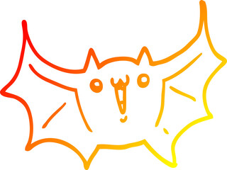 warm gradient line drawing of a cartoon happy vampire bat
