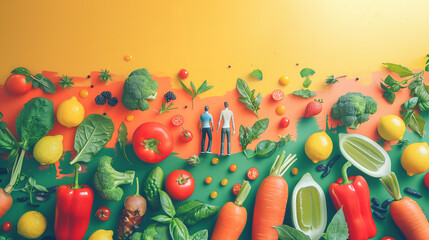 Fototapeta premium A Group of People Surrounded by Fruits and Vegetables