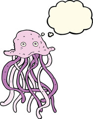 cartoon octopus with thought bubble