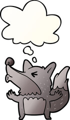 cartoon werewolf howling with thought bubble in smooth gradient style