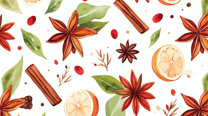 Seamless watercolor pattern with allspice on the wh - obrazy, fototapety, plakaty