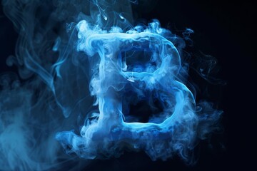 B letter formed by blue smoke on black background, 3D illustration - obrazy, fototapety, plakaty