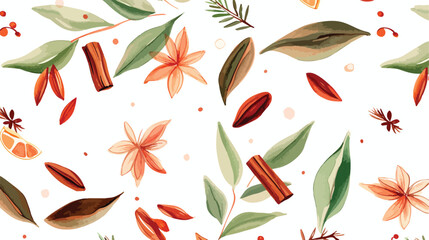 Seamless watercolor pattern with allspice on the wh