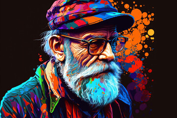 Old man portrait bearded senior face in glasses