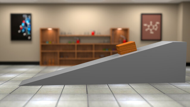 Box sliding on ramp 3d illustration