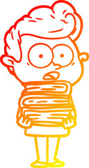 warm gradient line drawing of a cartoon staring man