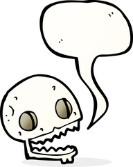 cartoon spooky skull with speech bubble