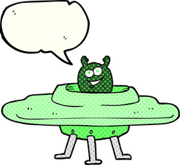 freehand drawn comic book speech bubble cartoon spaceship