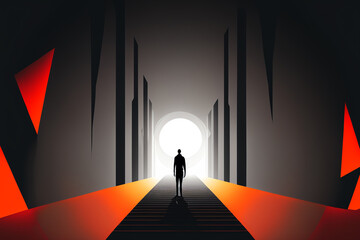 Tunnel light geometric illustration man silhouette