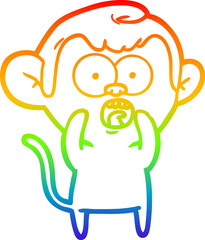 rainbow gradient line drawing of a cartoon shocked monkey